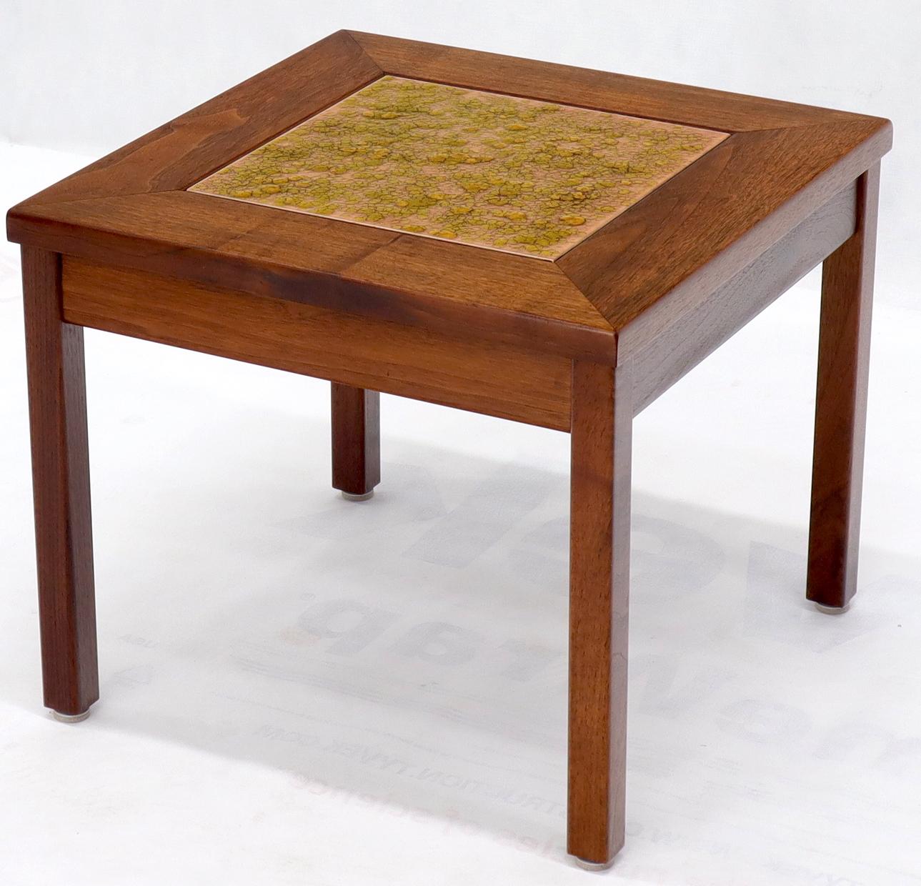 Brown and Saltman Set of Three End Side Tables in Dark Oiled Walnut Art Tile Top For Sale 2