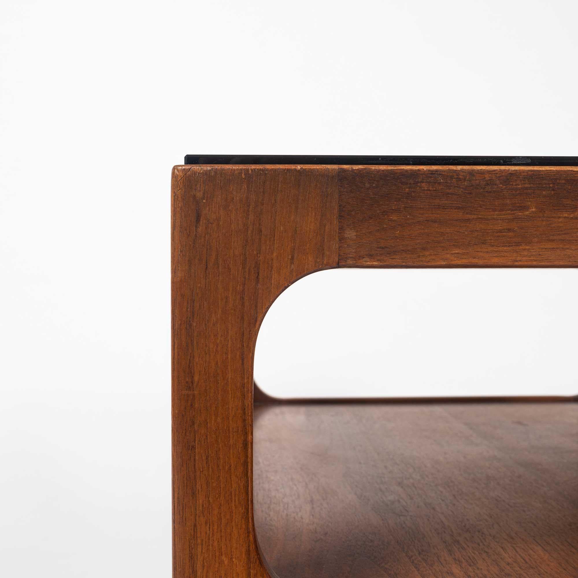 Mid-20th Century Brown Saltman Side Table with Drawer and Smoke Glass Top