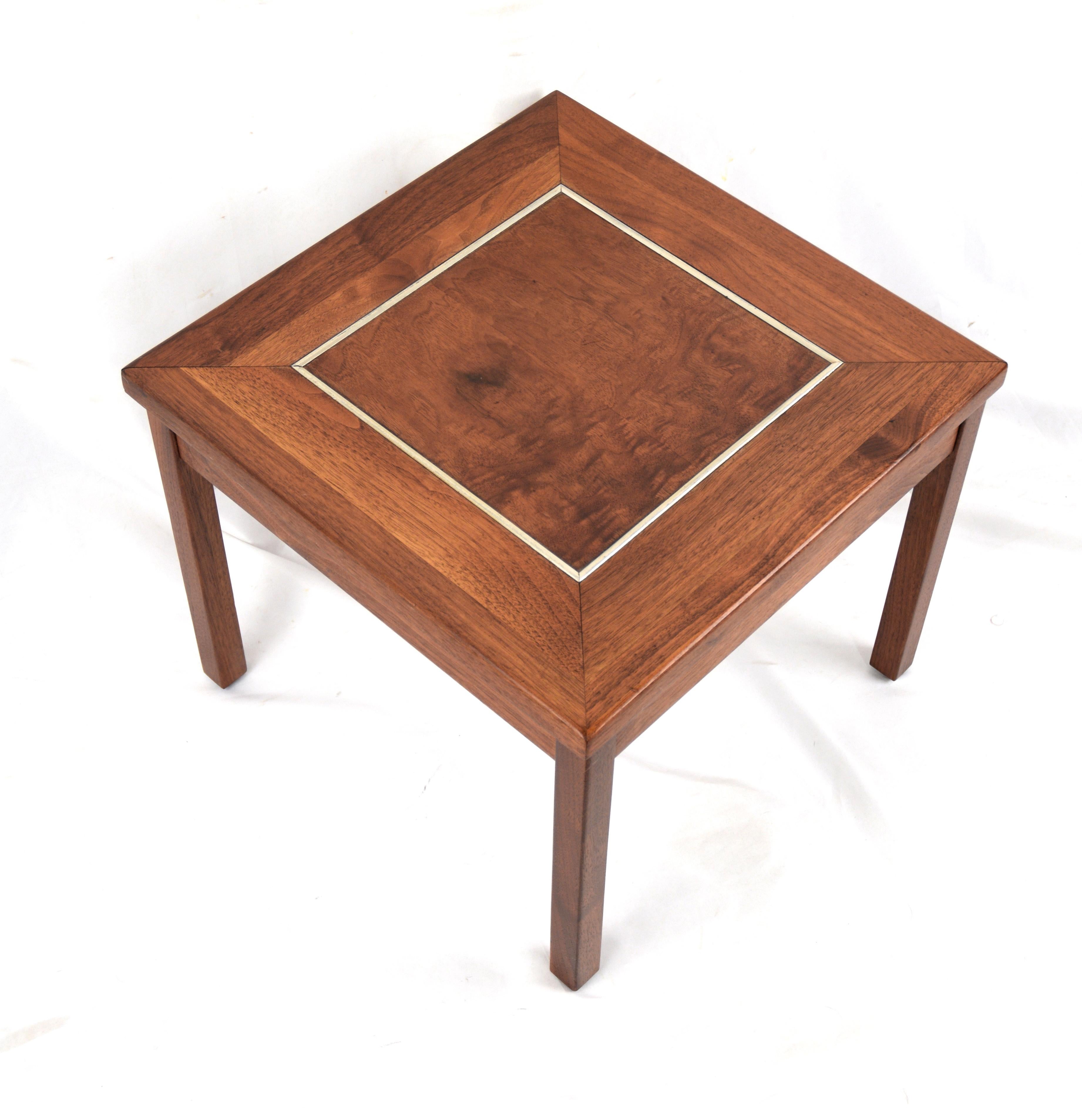 Modern Brown Saltman Solid Walnut End Table with Burl Walnut Inset For Sale