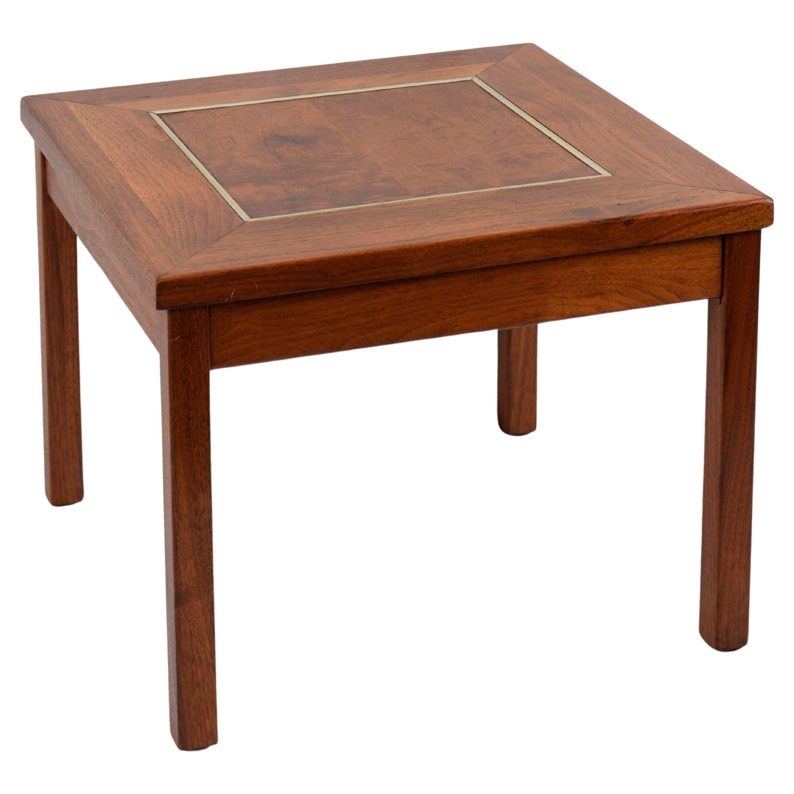 Brown Saltman Solid Walnut End Table with Burl Walnut Inset For Sale