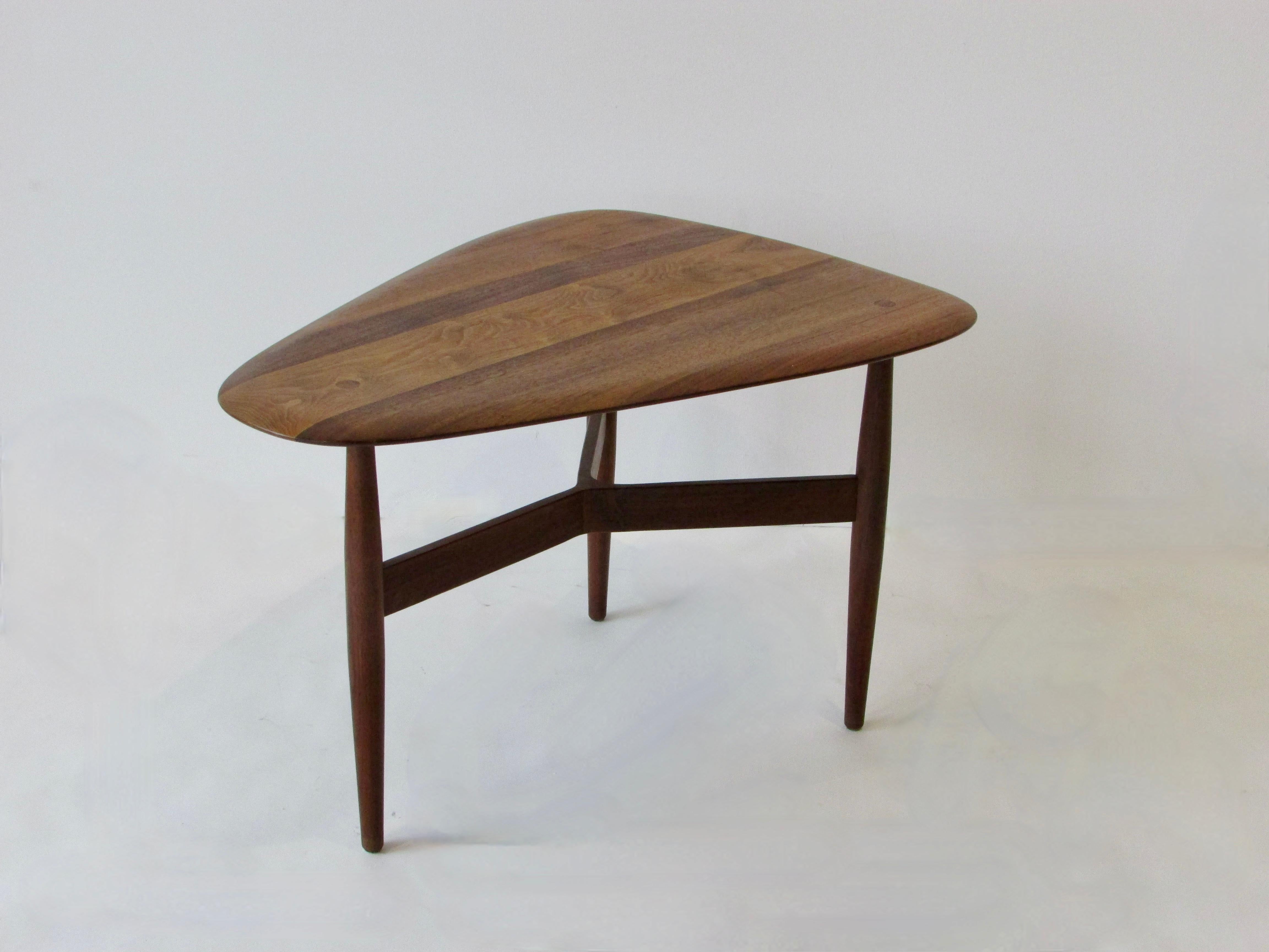 Mid-Century Modern Brown Saltman Solid Walnut Side Table with Guitar Pick Top
