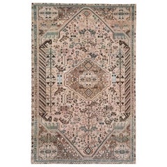 Brown Same Antique Persian Qashqai Small Medallion Design Handmade Rug