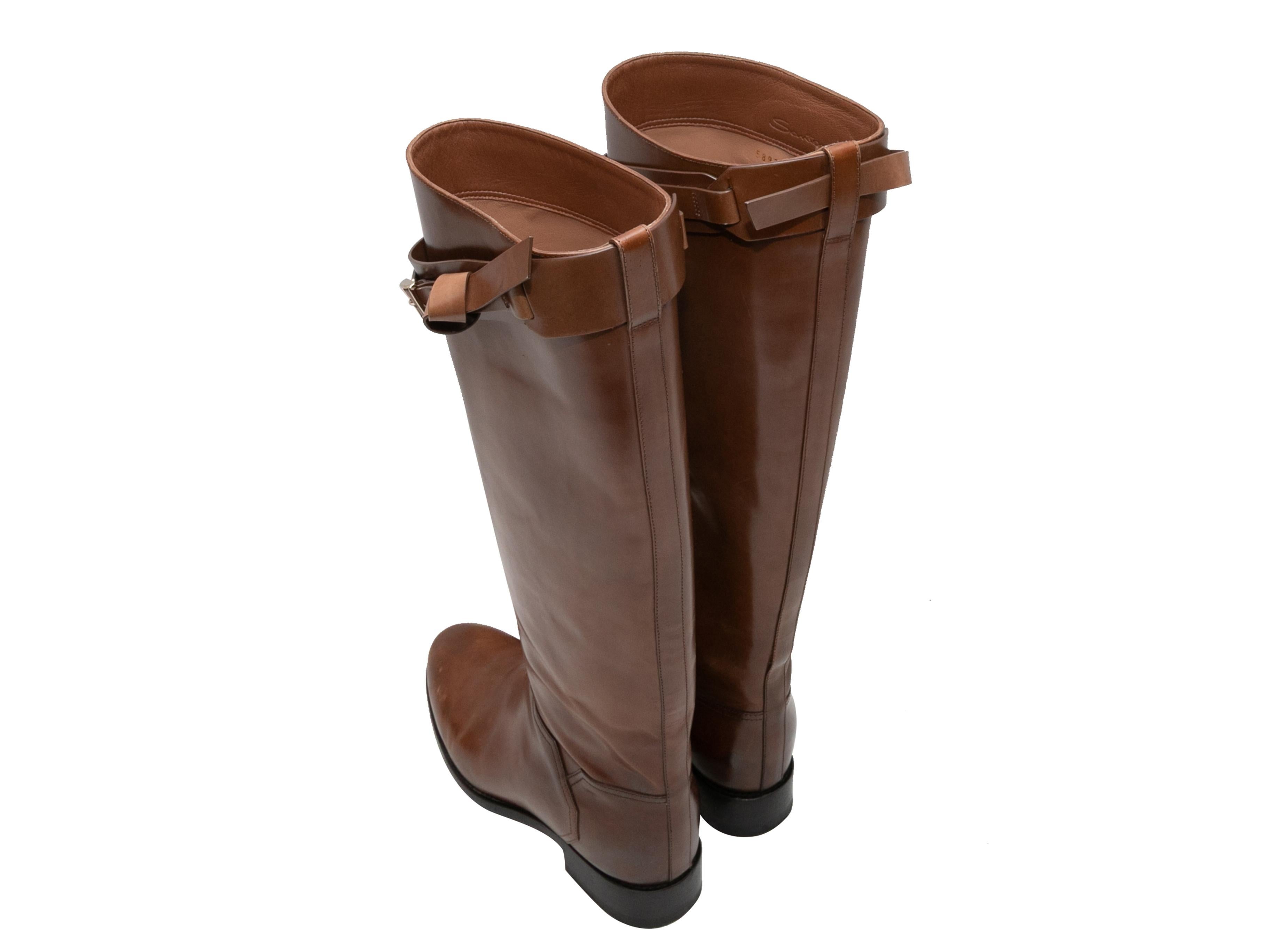 Marrone Santoni in pelle marrone con stivali al ginocchio taglia 38 in vendita