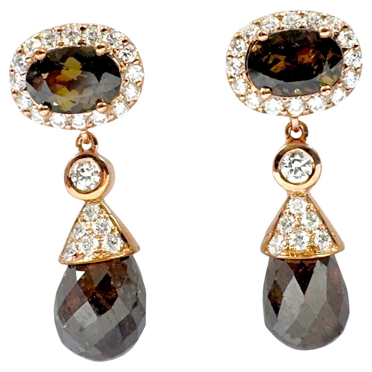 Brown Sapphire, Brown Diamond with Diamond Earrings set in 18K Rose Gold Set For Sale