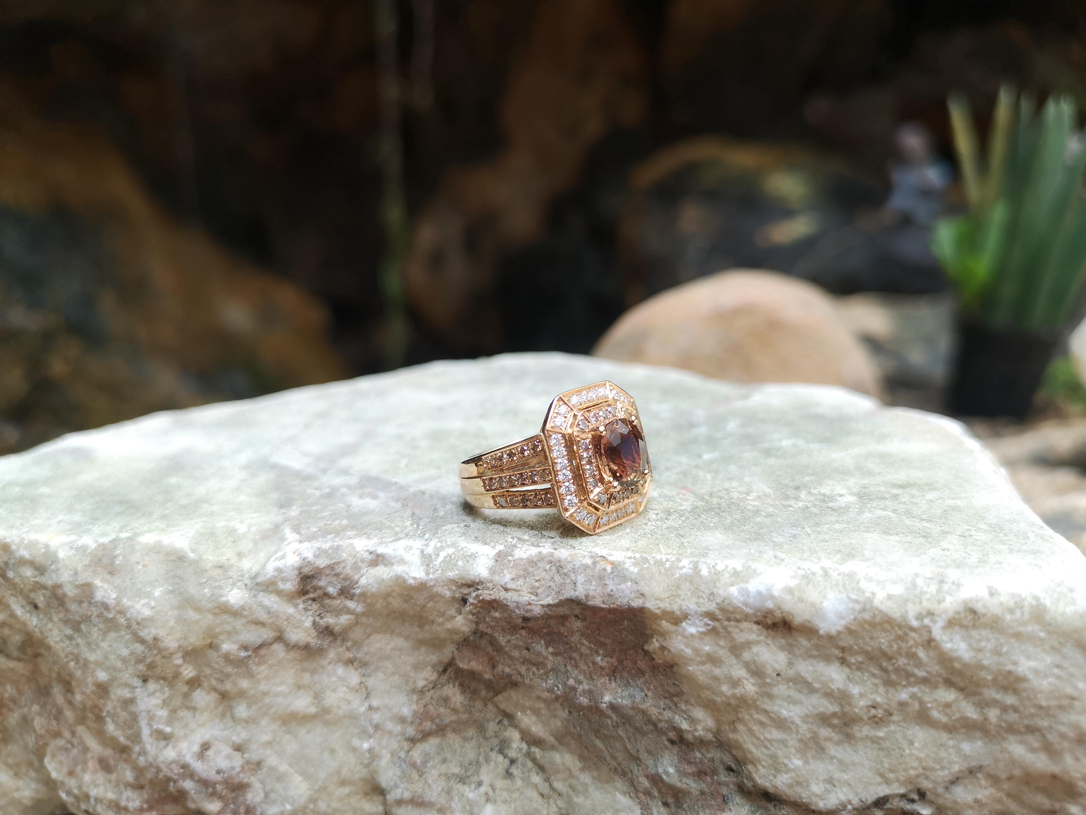 Round Cut Brown Sapphire with Brown Diamond and Diamond Ring Set in 18 Karat Rose Gold For Sale