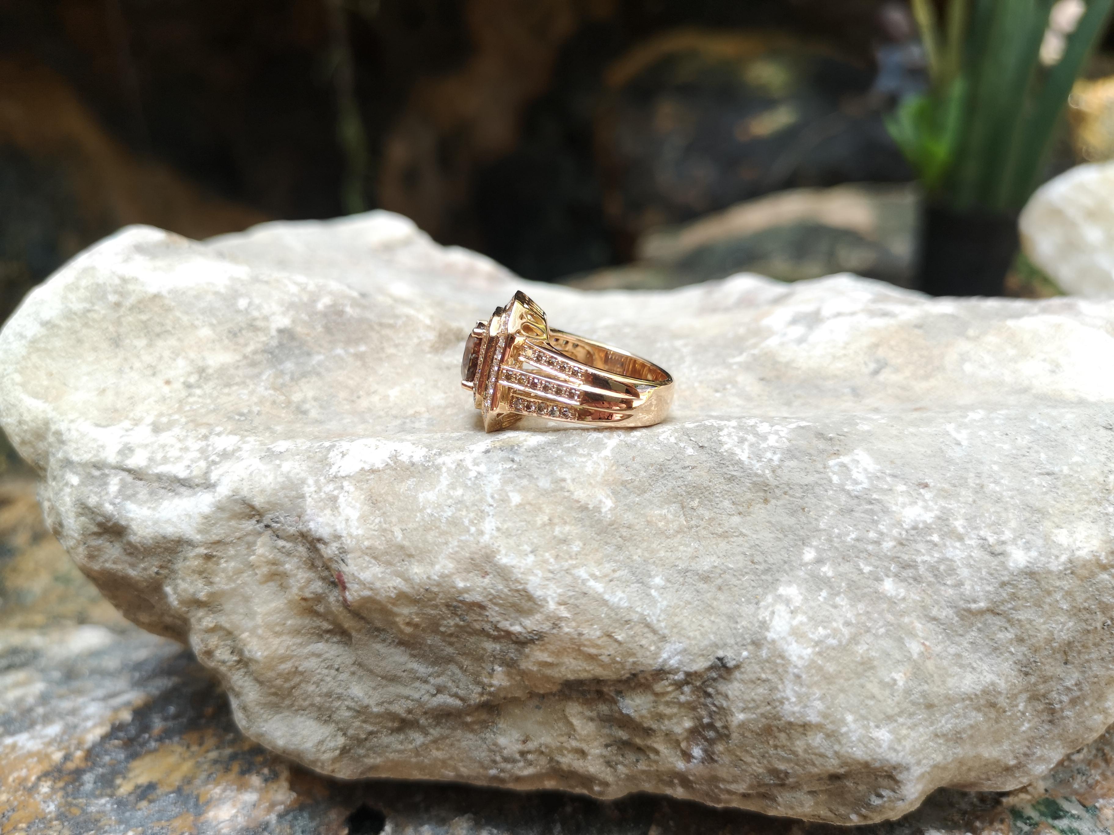 Brown Sapphire with Brown Diamond and Diamond Ring Set in 18 Karat Rose Gold For Sale 1