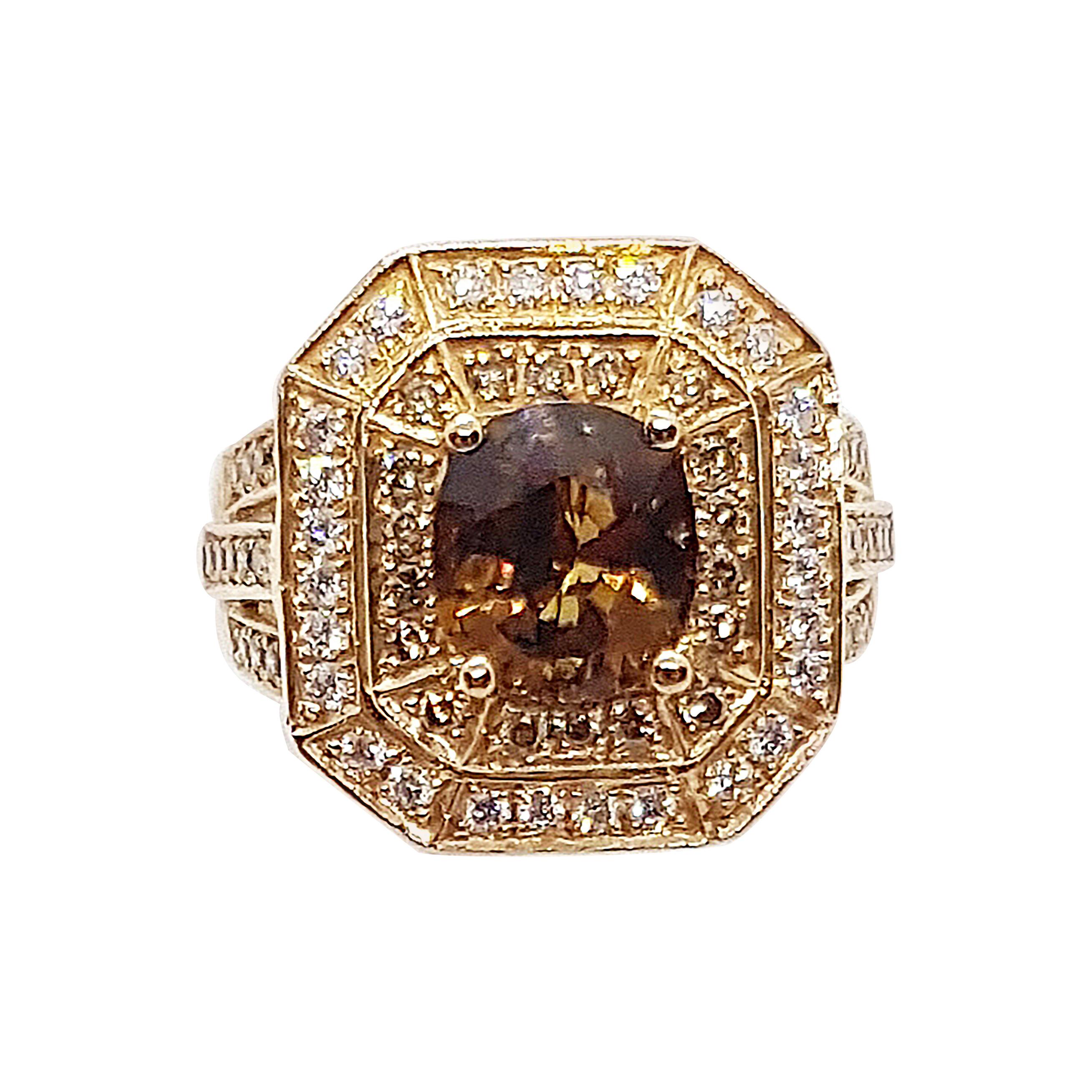 Brown Sapphire with Brown Diamond and Diamond Ring Set in 18 Karat Rose Gold