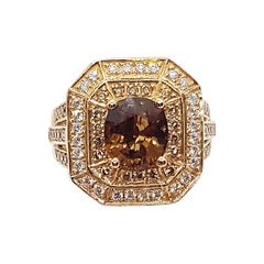 Brown Sapphire with Brown Diamond and Diamond Ring Set in 18 Karat Rose Gold