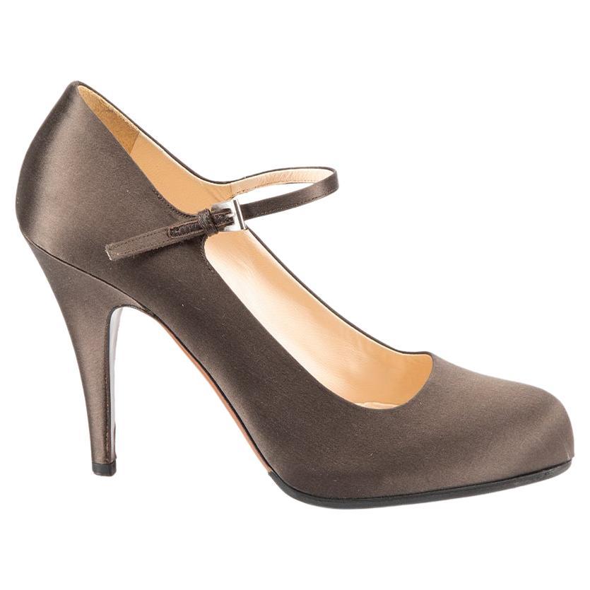 Brown Satin Almond Toe Pumps Size IT 37.5