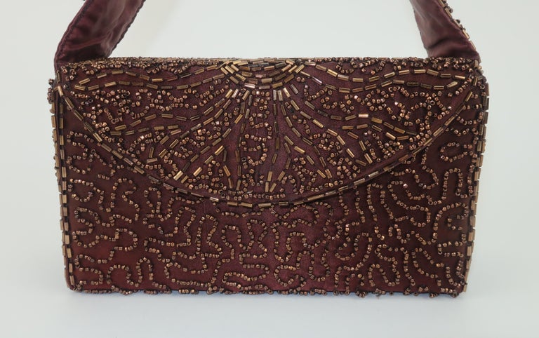 Brown Satin Beaded Evening Box Handbag, 1940's at 1stDibs 1940s