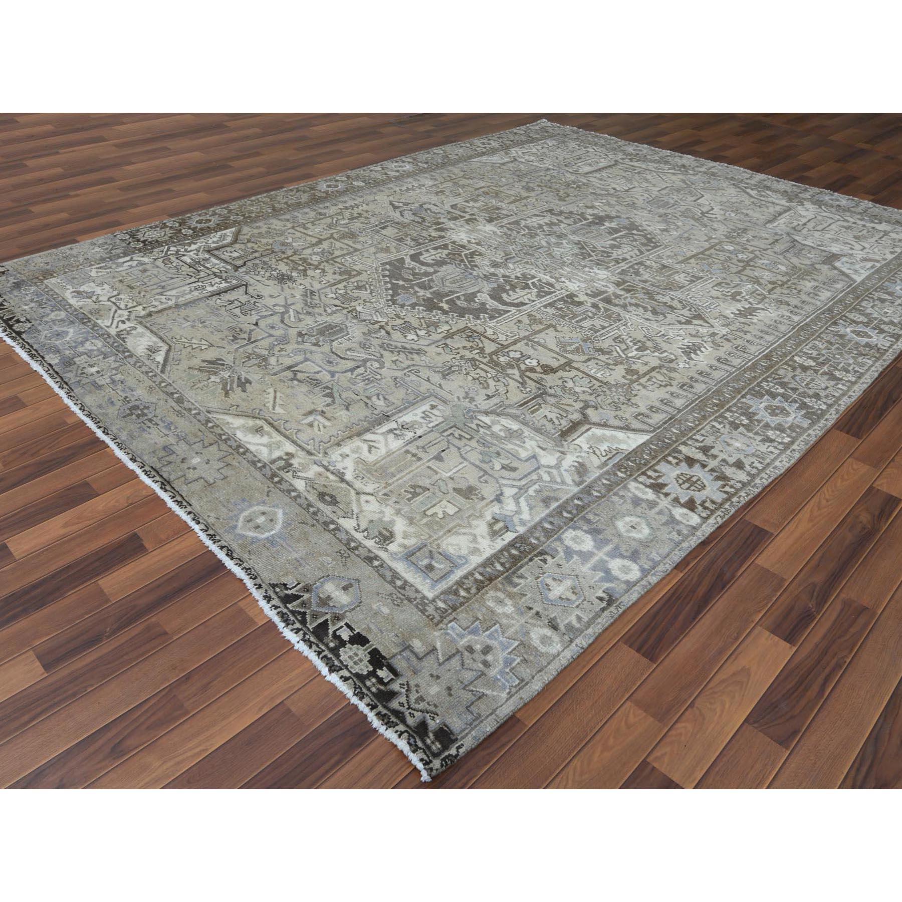 Hand-Knotted Brown Semi Antique Persian Heriz Stone Abrash Oriental Rug