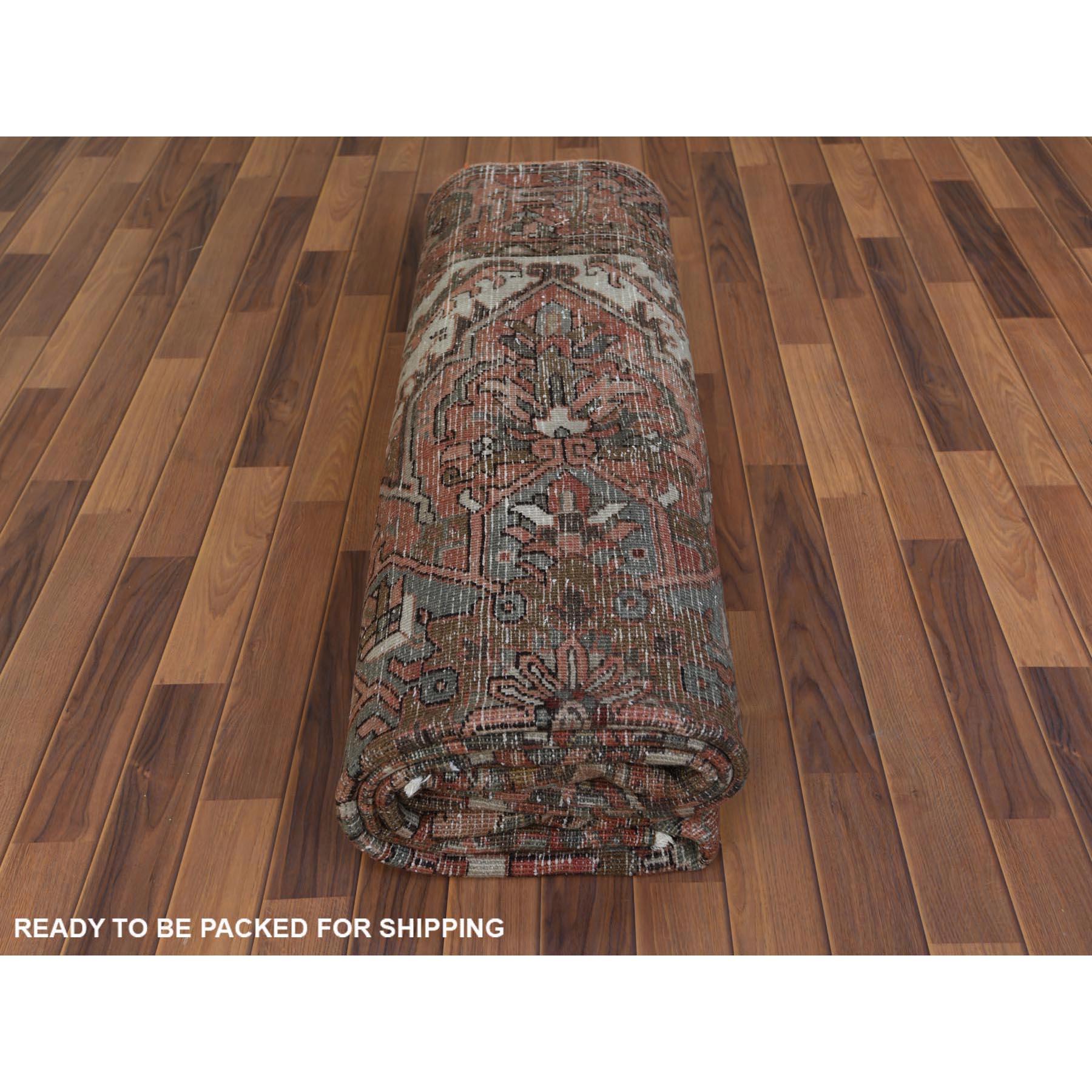 Brown Semi Antique Persian Heriz with Flower Design Oriental Rug 3