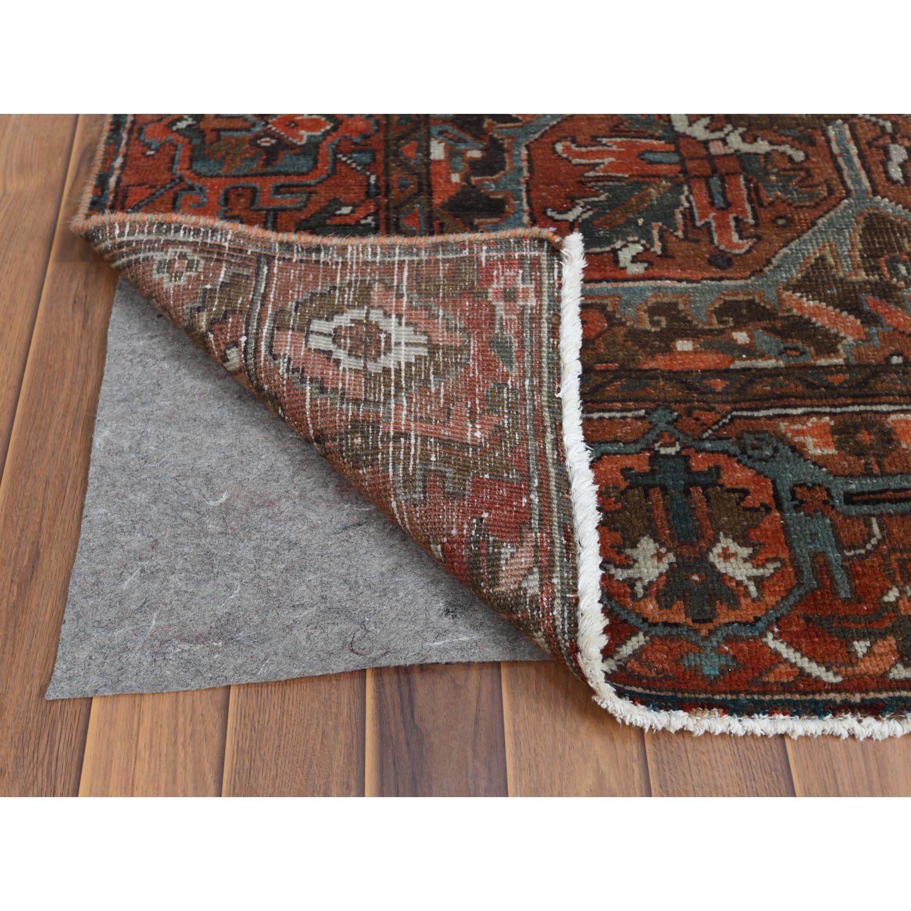 Brown Semi Antique Persian Heriz with Flower Design Oriental Rug In Good Condition In Carlstadt, NJ