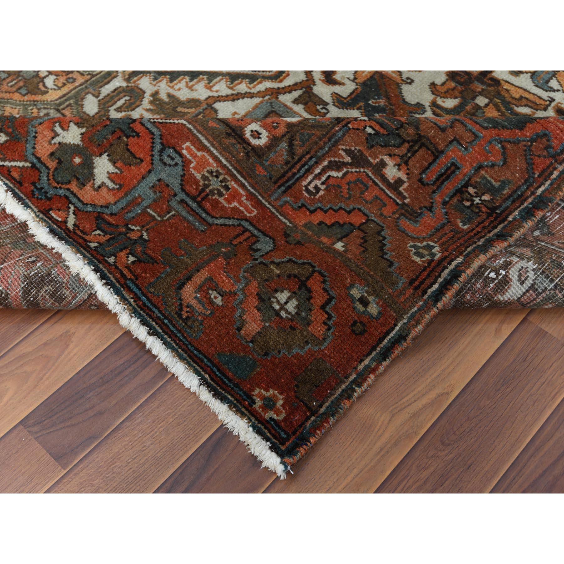 Wool Brown Semi Antique Persian Heriz with Flower Design Oriental Rug