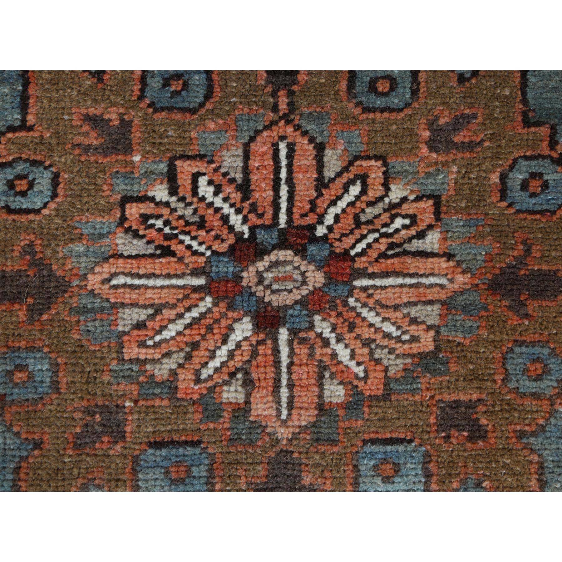 Brown Semi Antique Persian Heriz with Flower Design Oriental Rug 2