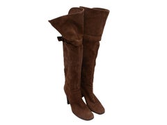 Brown Sergio Rossi Knee-High Suede Boots Size 39.5