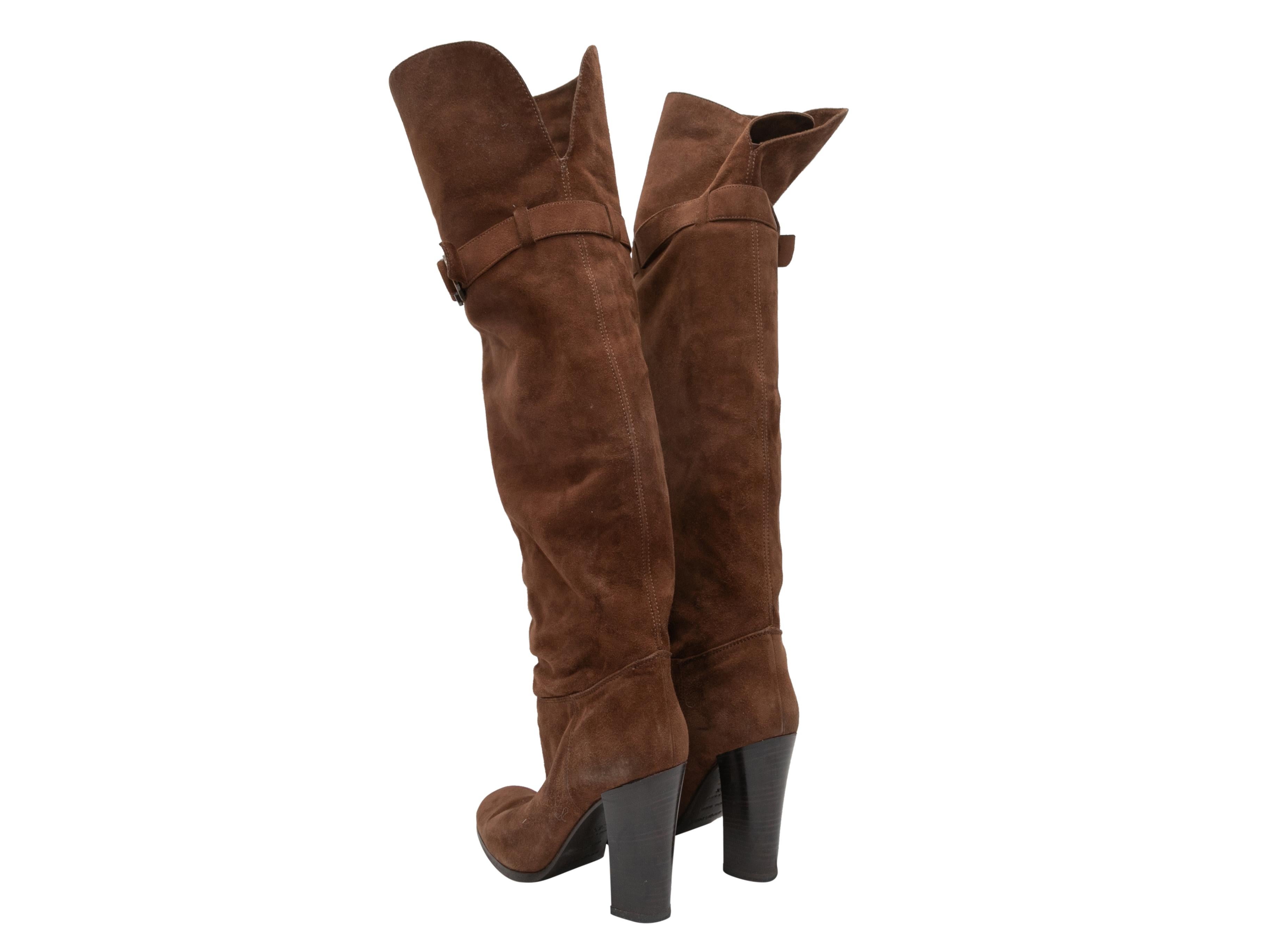 Women's Brown Sergio Rossi Knee-High Suede Boots Size 39.5 For Sale