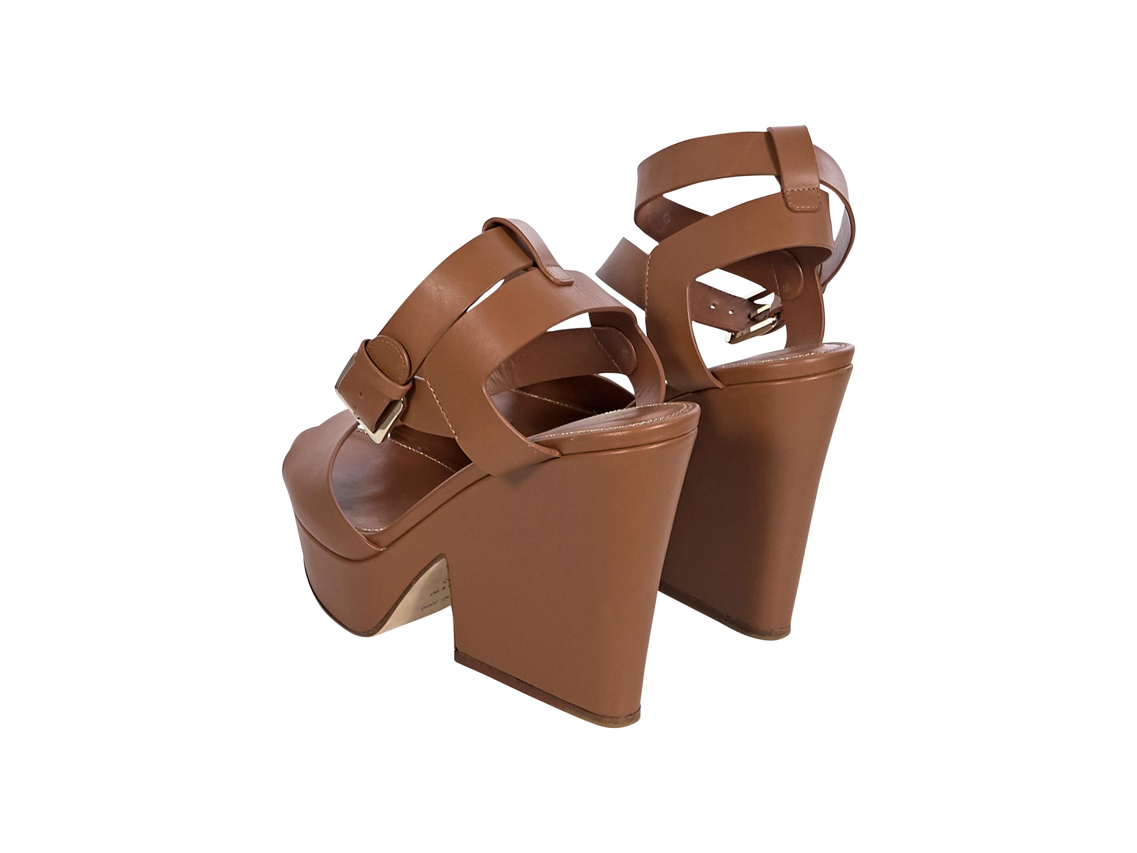 Sergio Rossi Brown Leather Platform Sandals In Good Condition In New York, NY