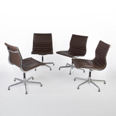 Brown Set '4' Herman Miller Eames Ribbed EA330 ‘Meeting’ Aluminium Side Chairs