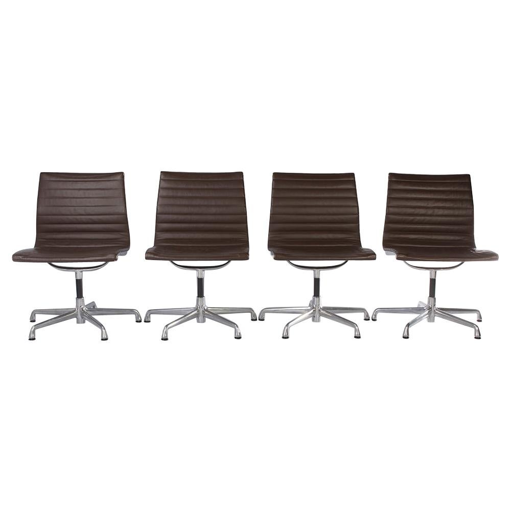 Brown Set '4' Herman Miller Eames Ribbed EA330 ‘Meeting’ Aluminium Side Chairs For Sale