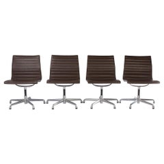 Brown Set '4' Herman Miller Eames Ribbed EA330 ‘Meeting’ Aluminium Side Chairs