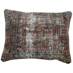Brown Shabby Chic Lumbar Antique Persian Heriz Rug Pillow