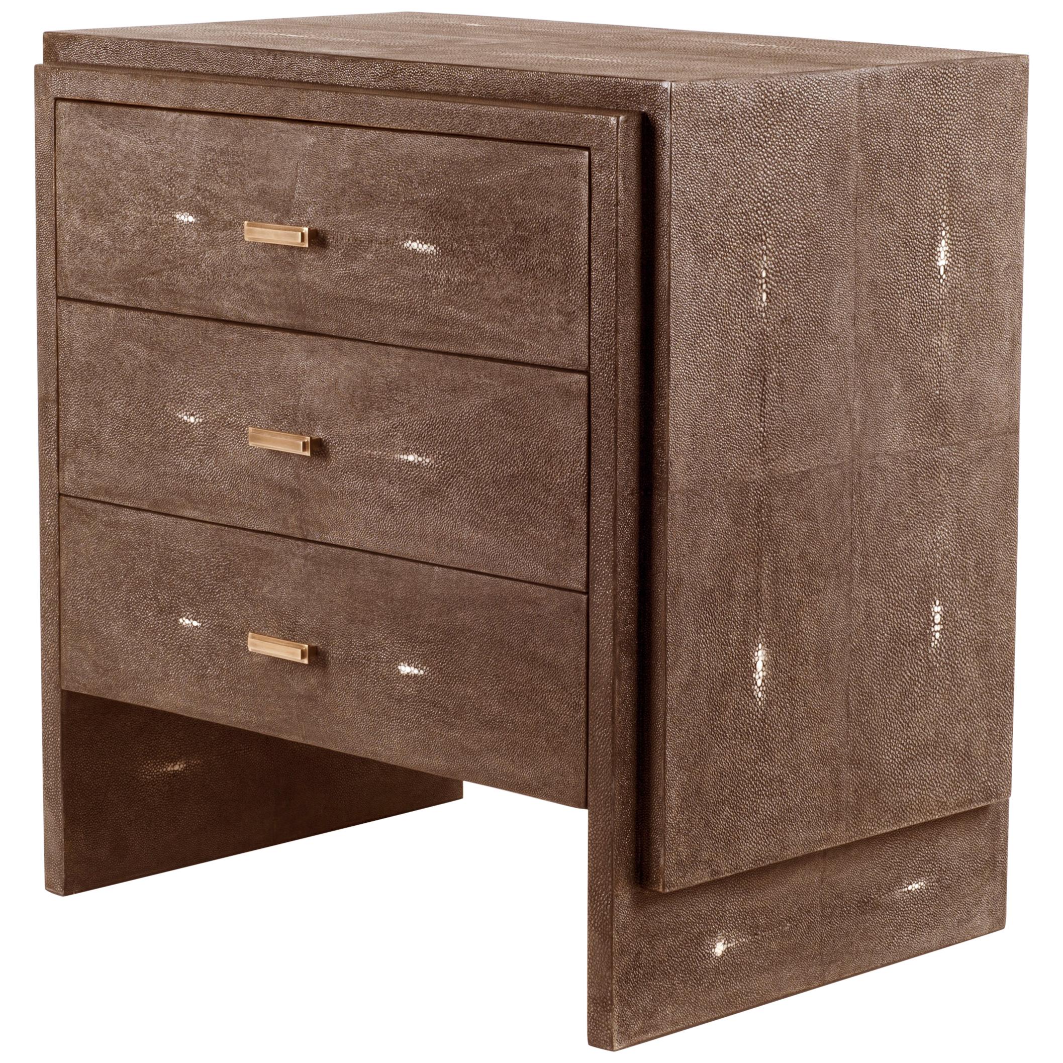 Iconic Bedside Table with Beveled Drawers in Cream Shagreen by R&Y