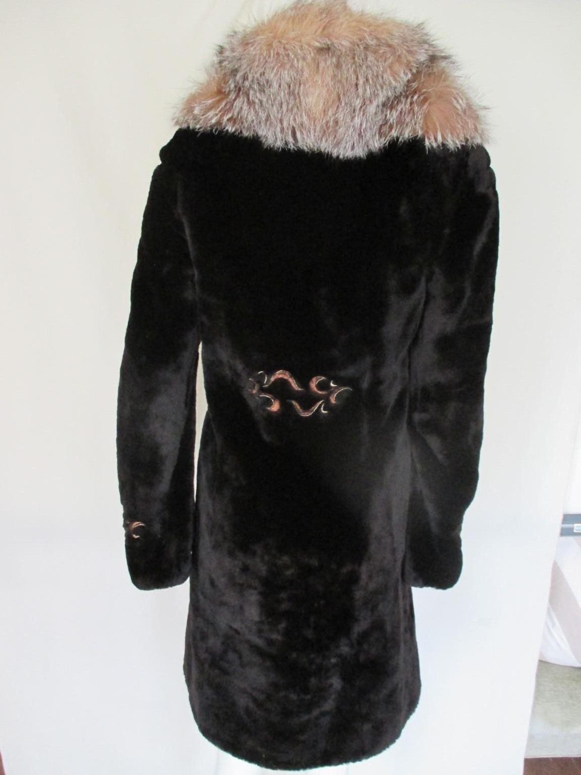 Black Brown Sheared Beaver Fur Coat Small For Sale