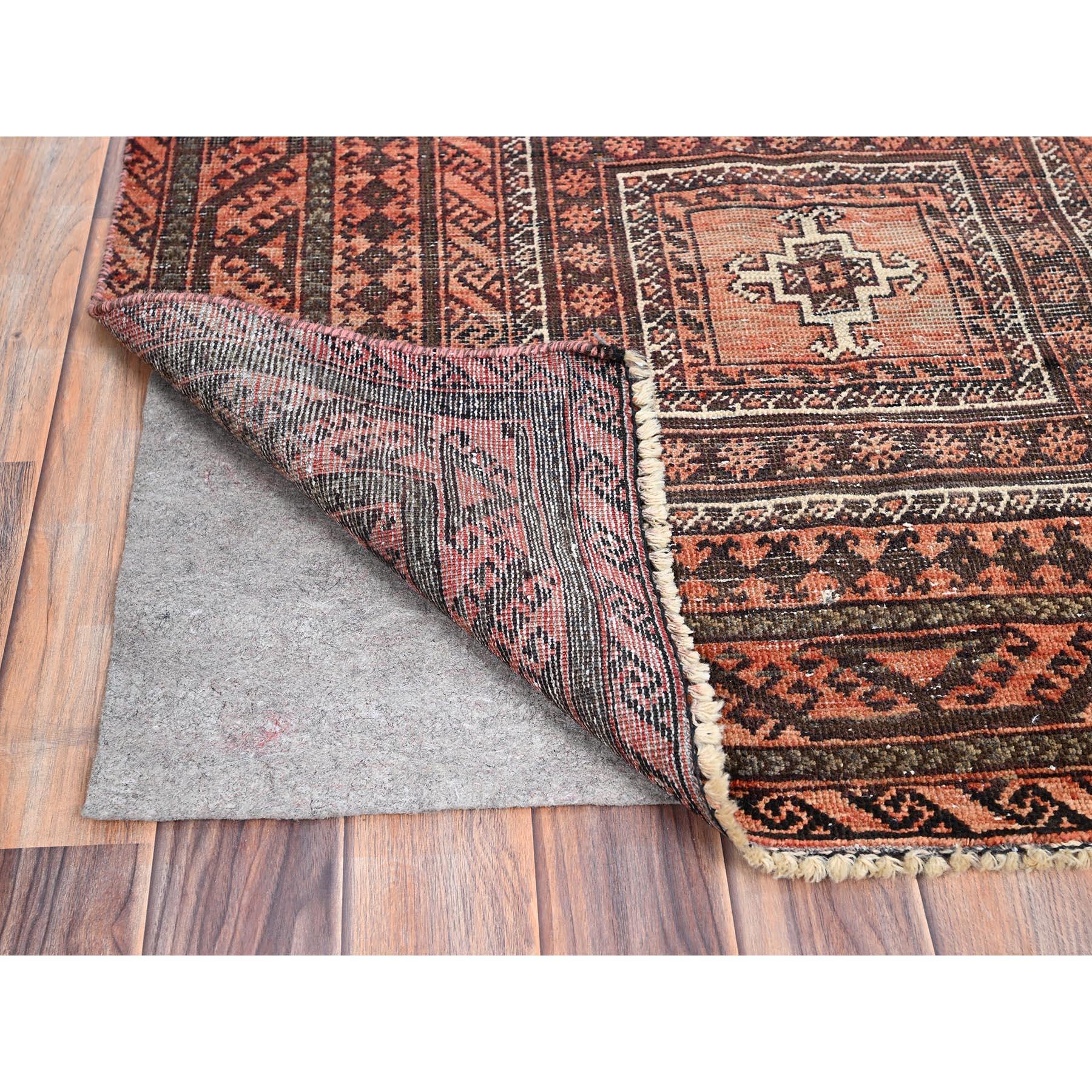 Hand-Knotted Brown Sheared Low Evenly Worn Vintage Persian Baluch Multiple Border Clean Rug For Sale