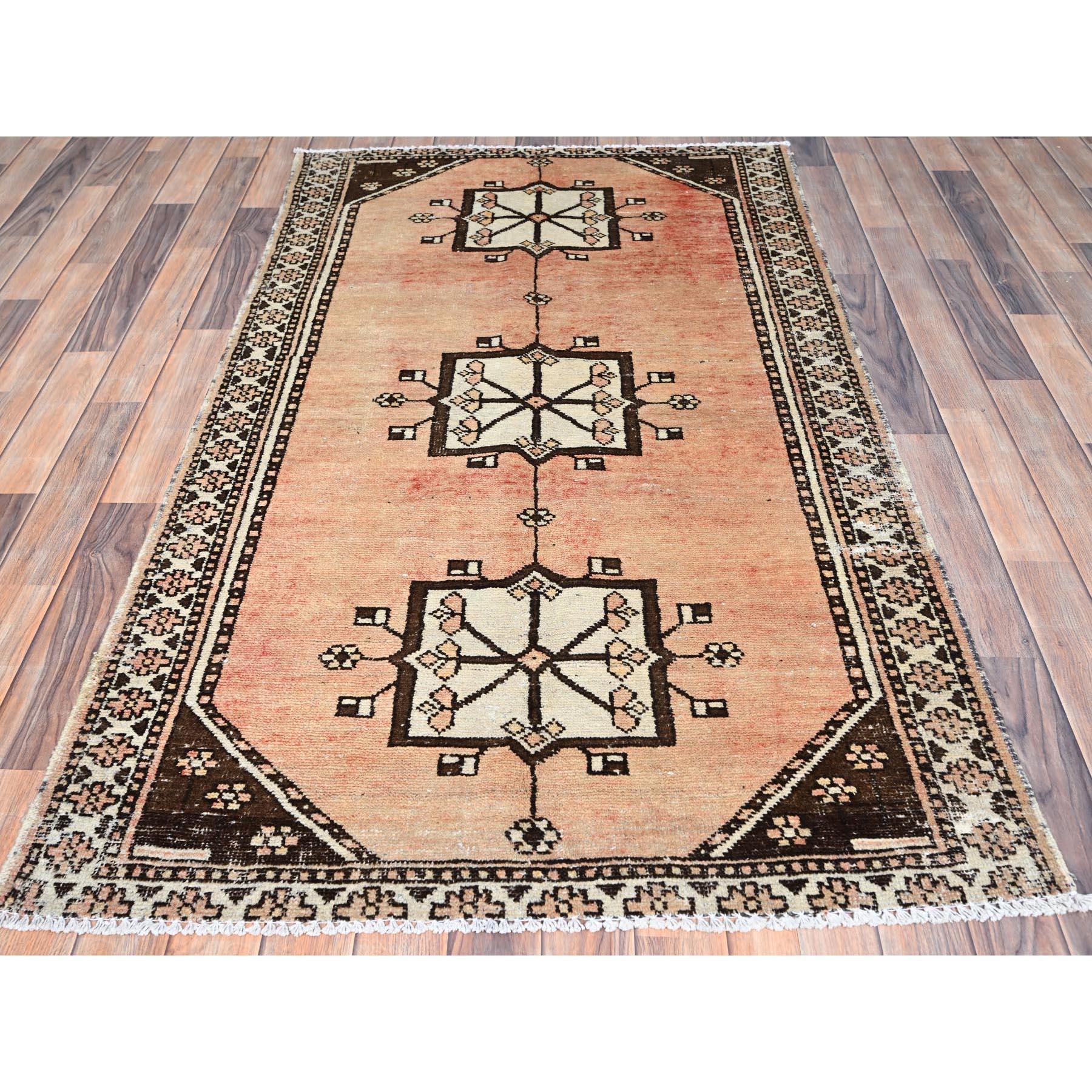 Medieval Brown Sheared Low Hand Knotted Clean Vibrant Wool Vintage Persian Hamadan Rug For Sale