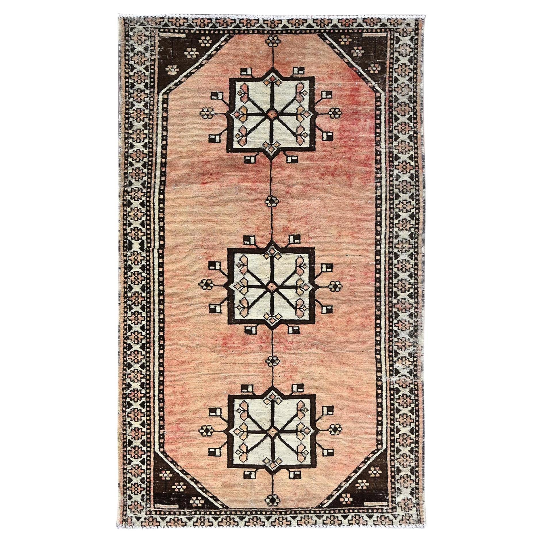 Brown Sheared Low Hand Knotted Clean Vibrant Wool Vintage Persian Hamadan Rug
