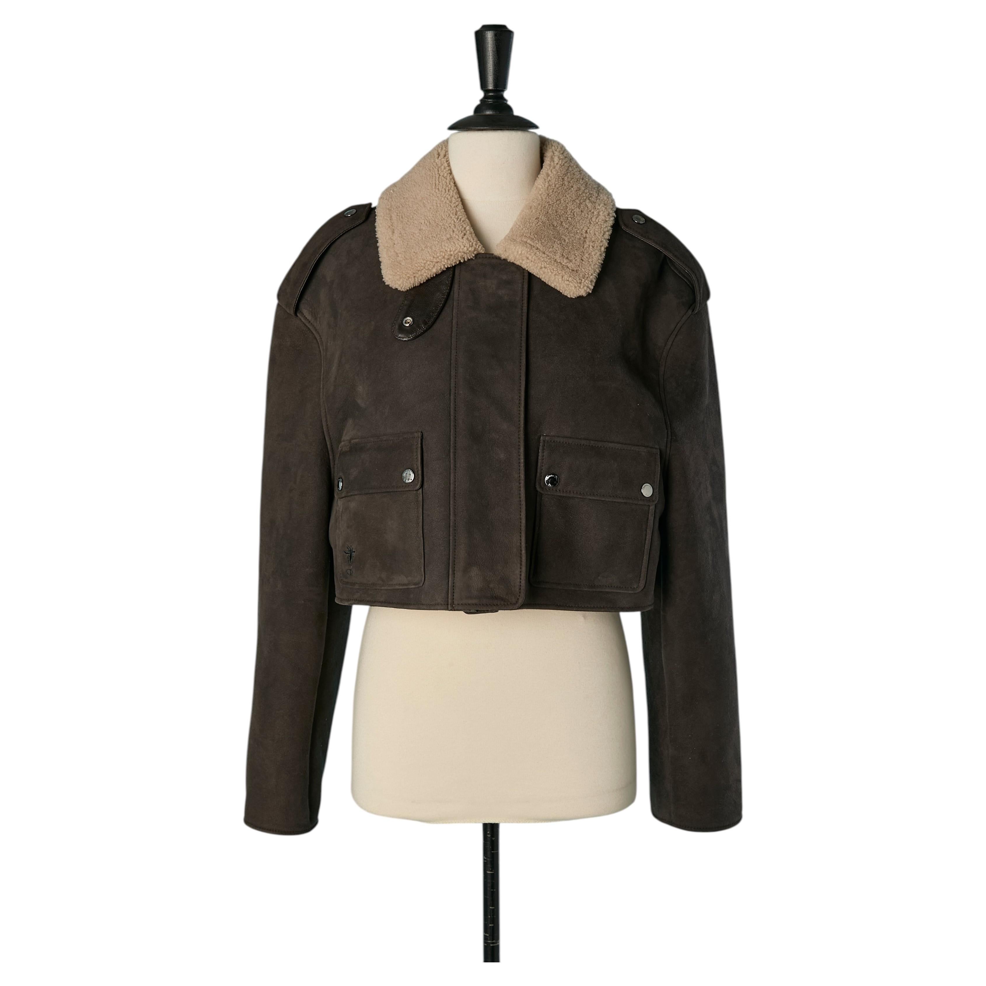 Brown shearling cropped jacket CHRISTIAN DIOR