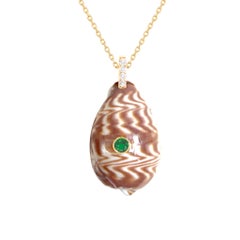 Brown Shell Pendant with Diamond and Green Tsavorite Garnet