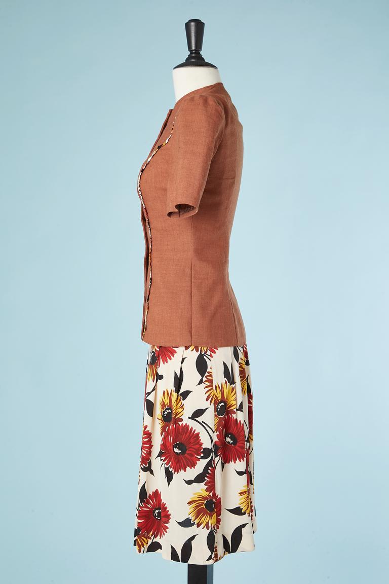 Women's Brown short sleeves jacket and skirt ensemble Lombardy Circa 1950's  For Sale