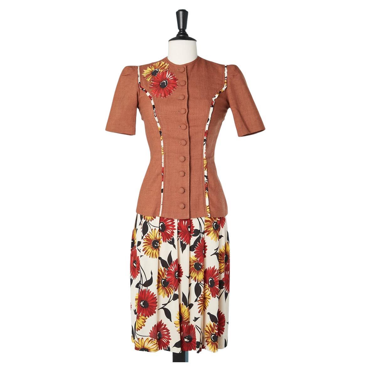 Veste et jupe à manches courtes marron Lombardy des années 1950  en vente