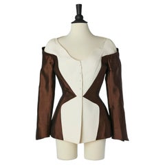 Brown silk and white cotton "Trompe l'oeil" jacket  Thierry Mugler 