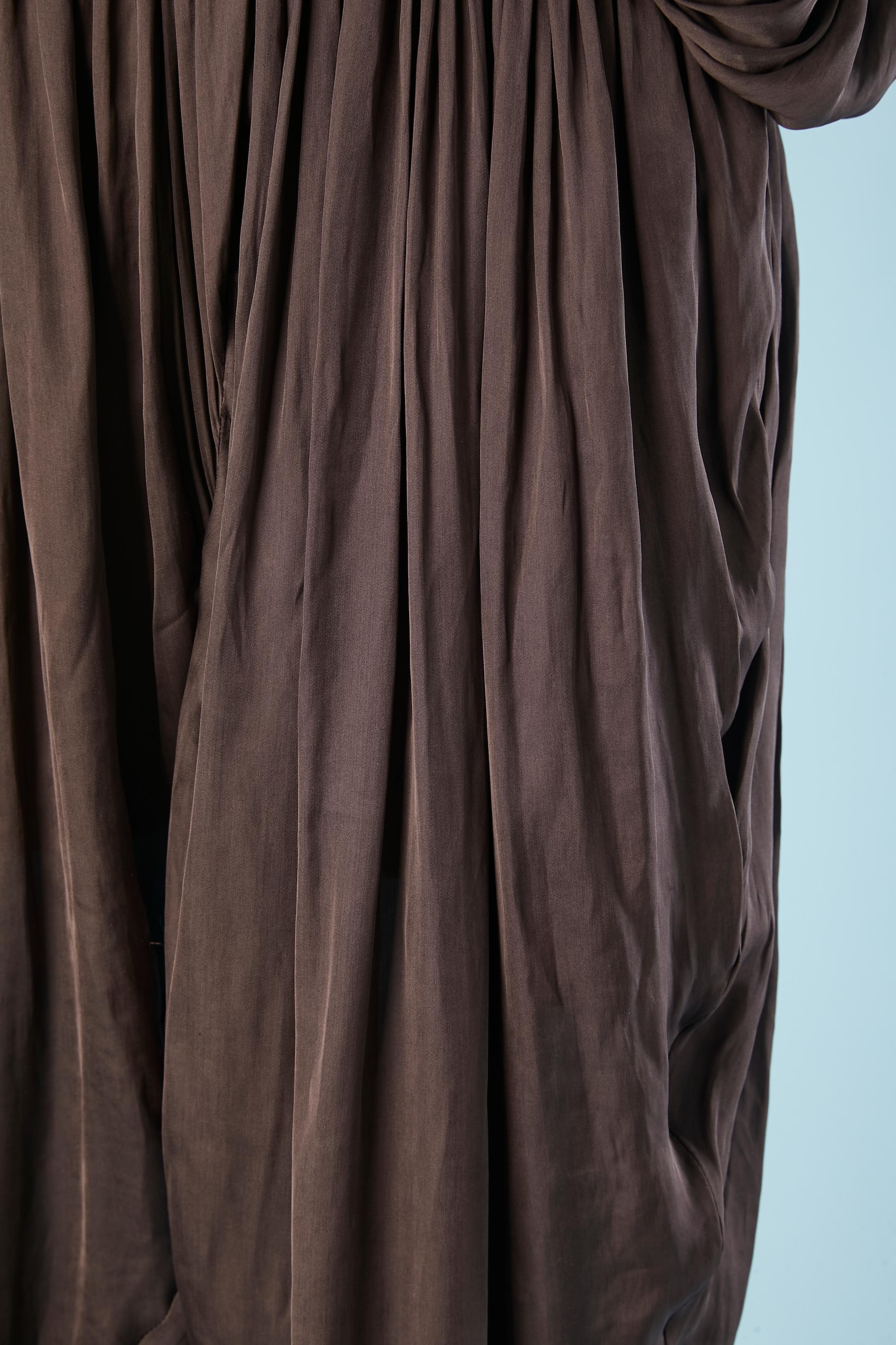 Brown silk asymmetrical and drape evening jumpsuit Lanvin by Alber Elbaz  In Excellent Condition In Saint-Ouen-Sur-Seine, FR