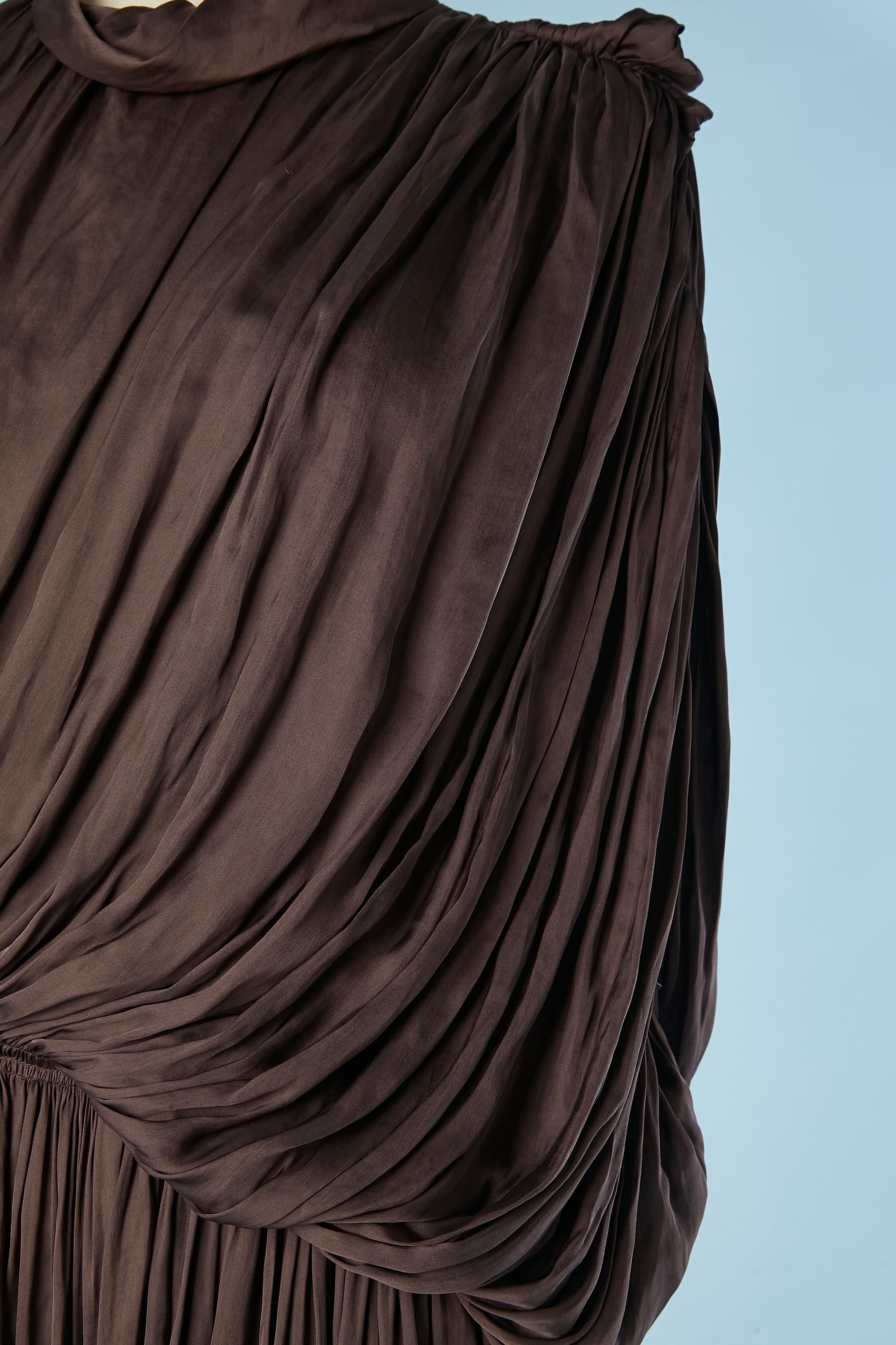 Women's Brown silk asymmetrical and drape evening jumpsuit Lanvin by Alber Elbaz 