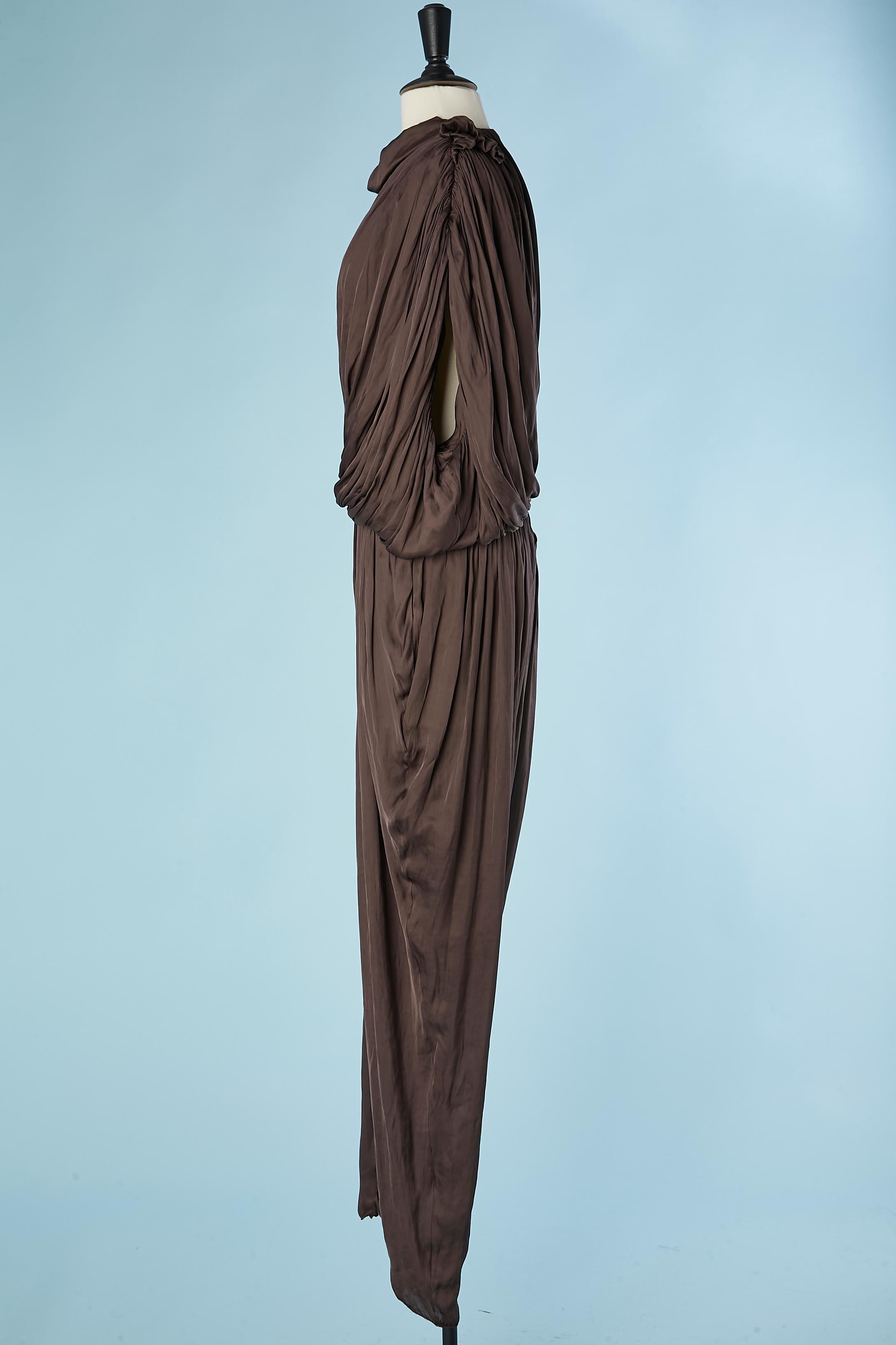 Brown silk asymmetrical and drape evening jumpsuit Lanvin by Alber Elbaz  1
