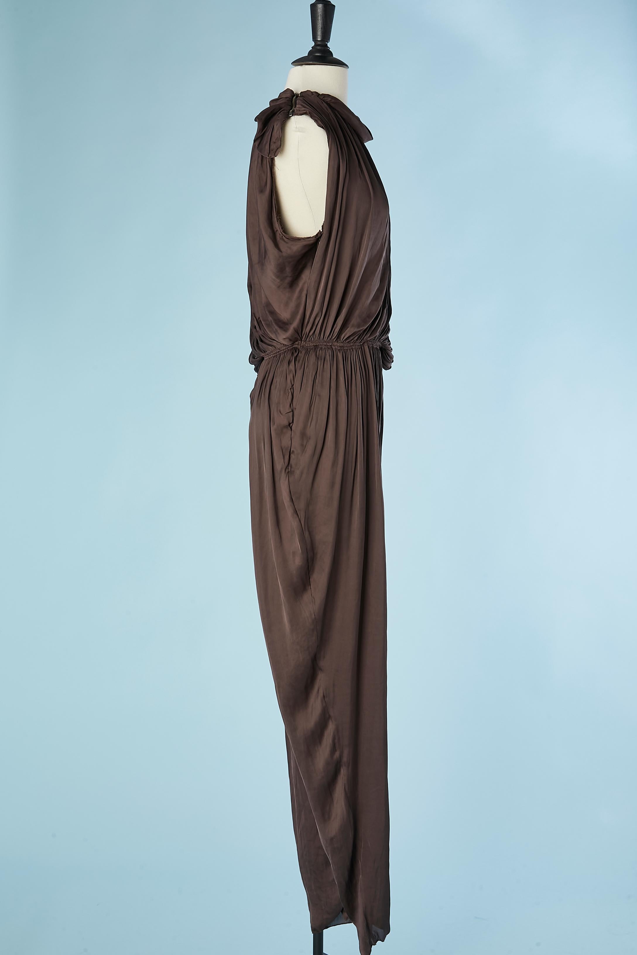 Brown silk asymmetrical and drape evening jumpsuit Lanvin by Alber Elbaz  2