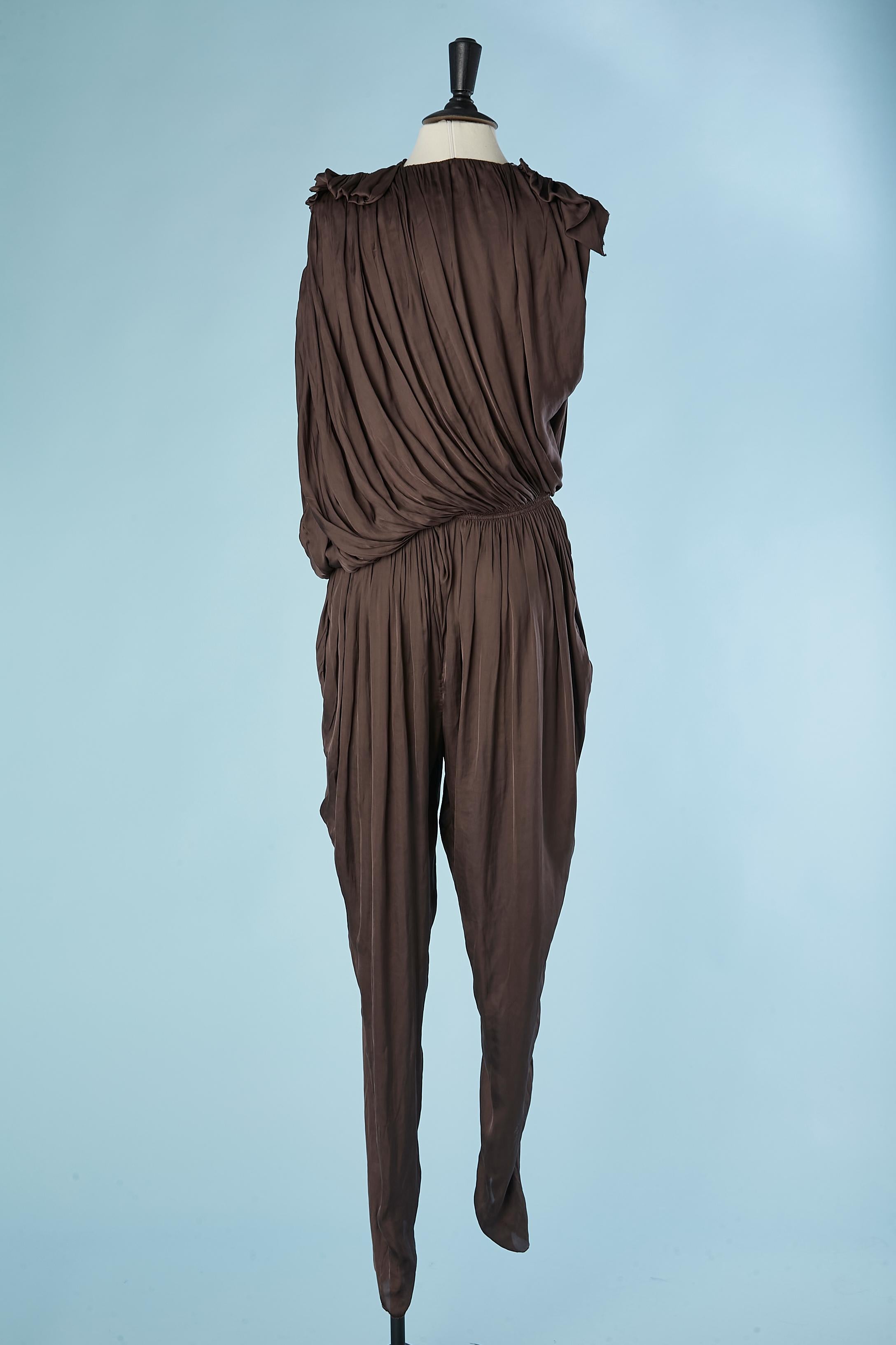 Brown silk asymmetrical and drape evening jumpsuit Lanvin by Alber Elbaz  3