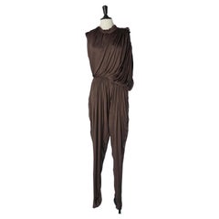 Combinaison de soirée asymétrique et drapée en soie Brown Lanvin by Alber Elbaz