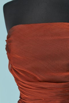 Brown silk asymmetrical draped chiffon bustier evening dress Sophie Sitbon