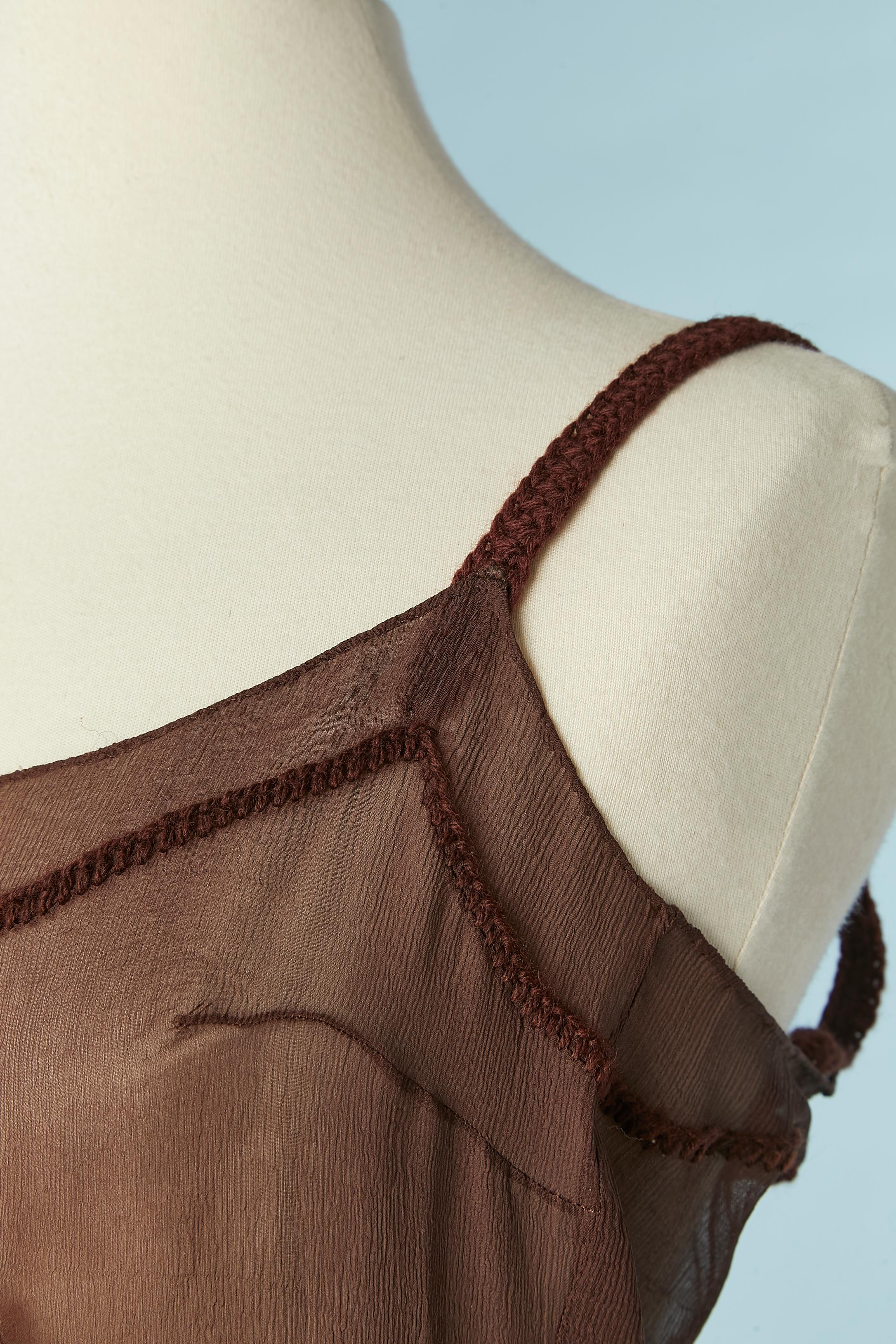 Women's Brown silk chiffon dress with wool thread embroideries Lolita Lempicka Première