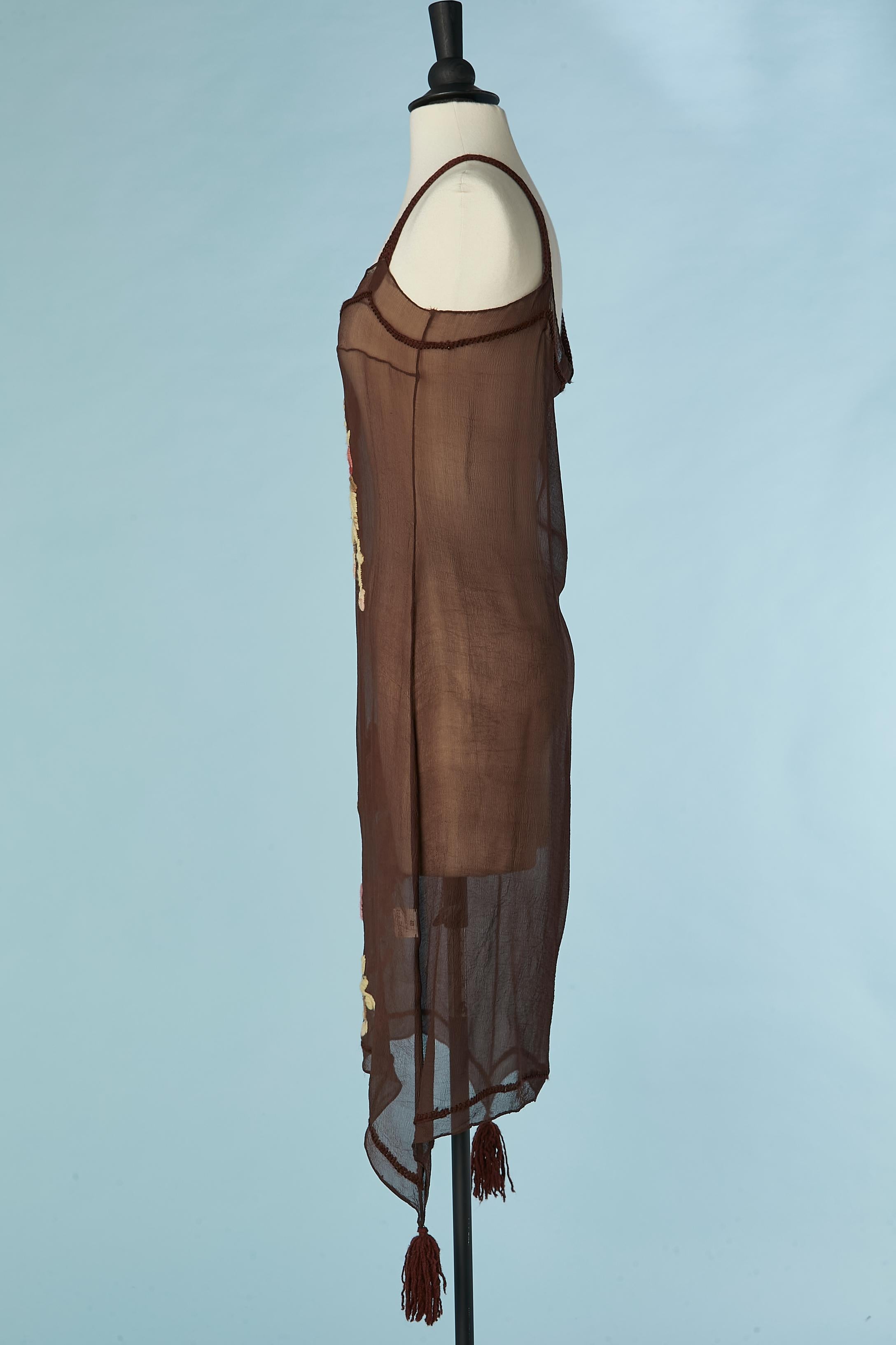 Brown silk chiffon dress with wool thread embroideries Lolita Lempicka Première 1