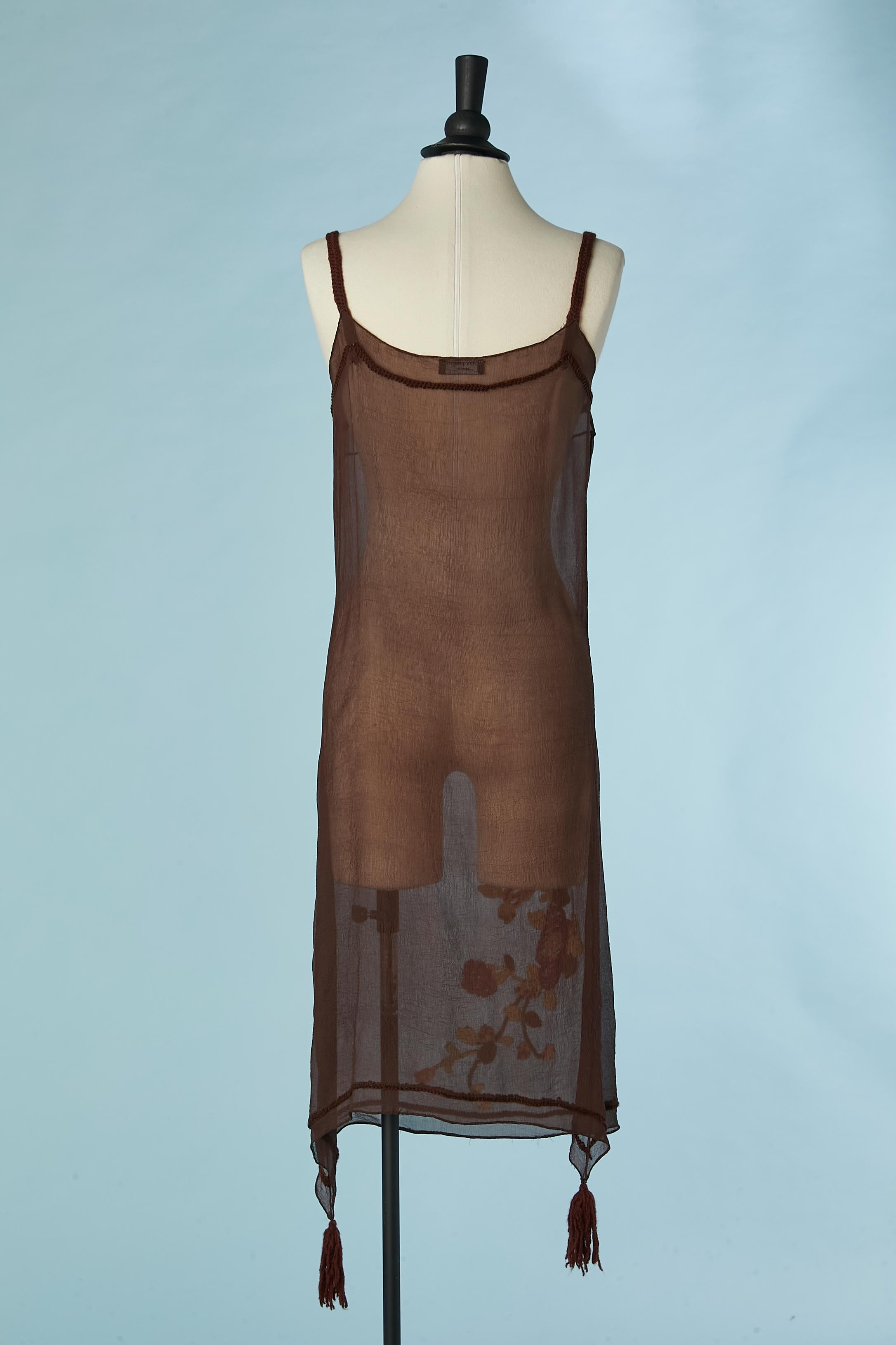 Brown silk chiffon dress with wool thread embroideries Lolita Lempicka Première 2