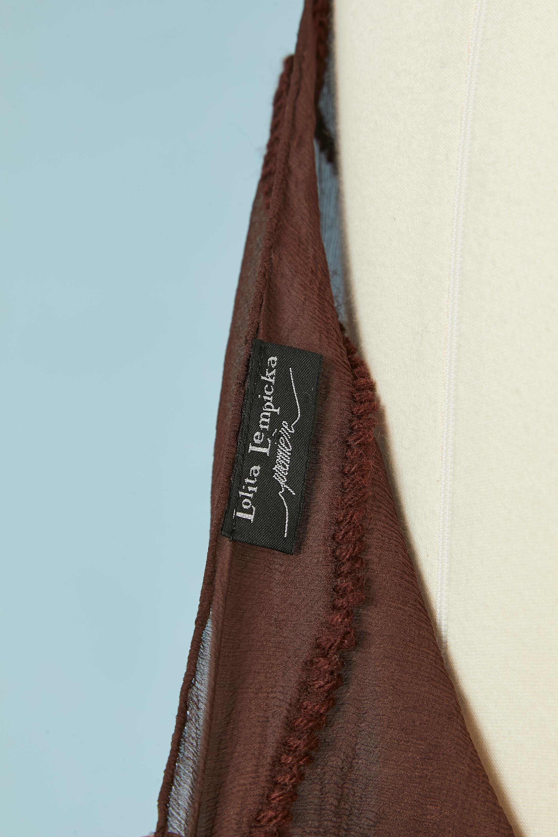 Brown silk chiffon dress with wool thread embroideries Lolita Lempicka Première 3