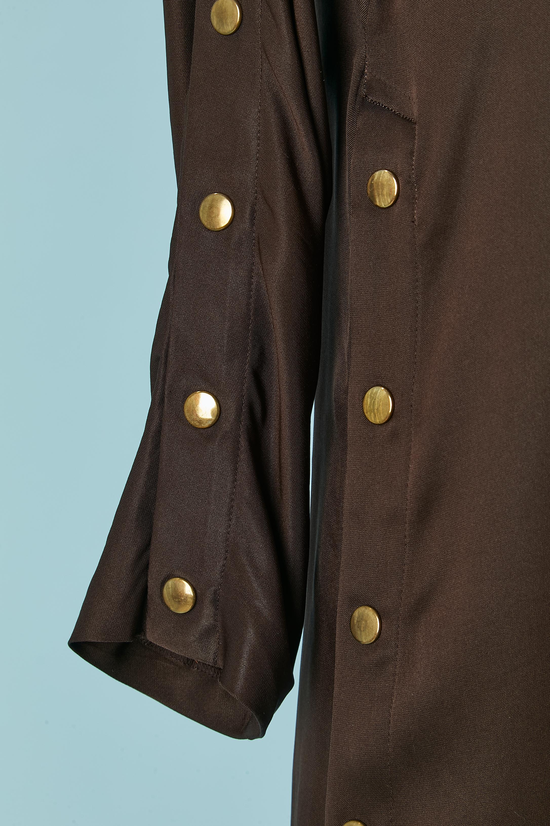 Noir Brown silk dress with snaps CHLOE en vente