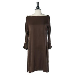 Brown silk dress with snaps CHLOE