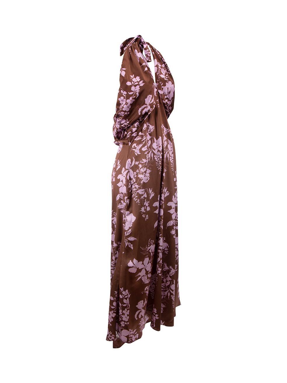CONDITION is Very good. Hardly any visible wear to dress is evident on this used Reformation designer resale item.



Details


Brown

Silk

Dress

Purple floral print

Halter Neck tie

V-neck

Midi length

Back zip fastening





Made in